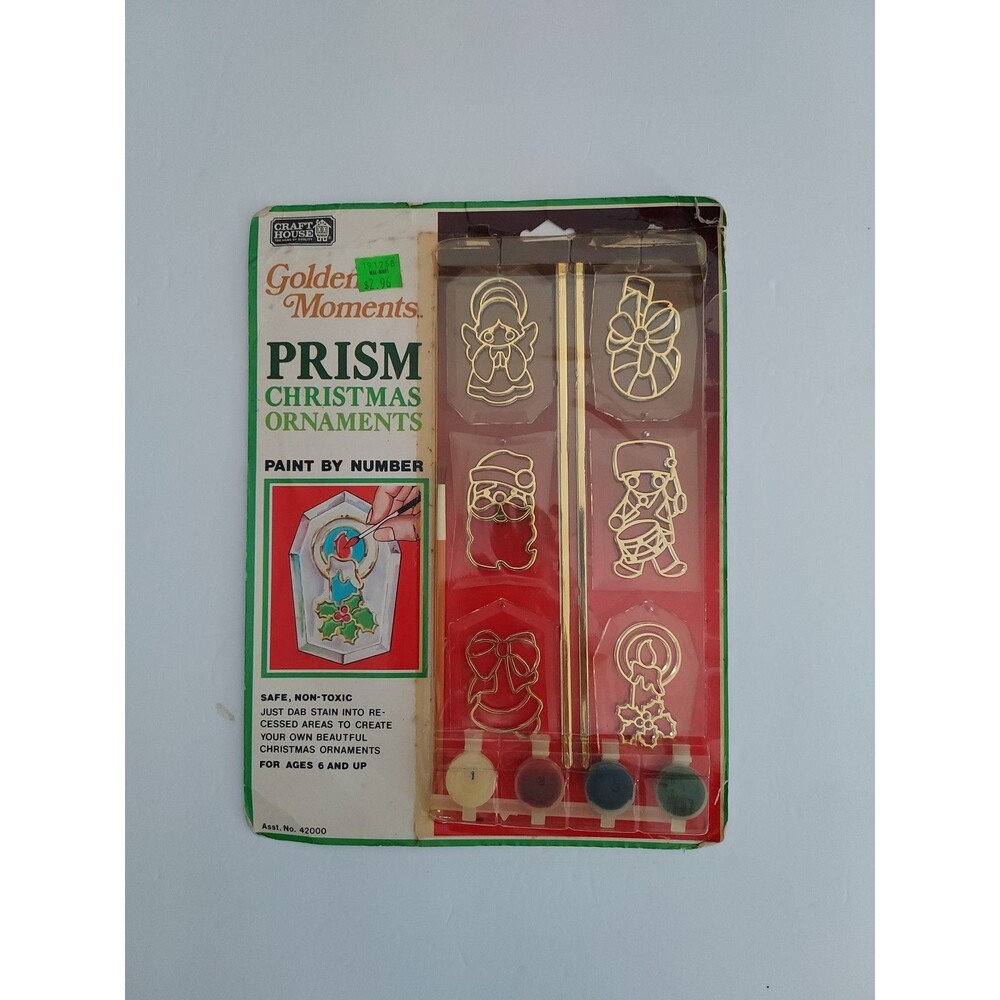 Vintage Craft House Prism Christmas Ornaments Stained Glass Paint By Number NEW
